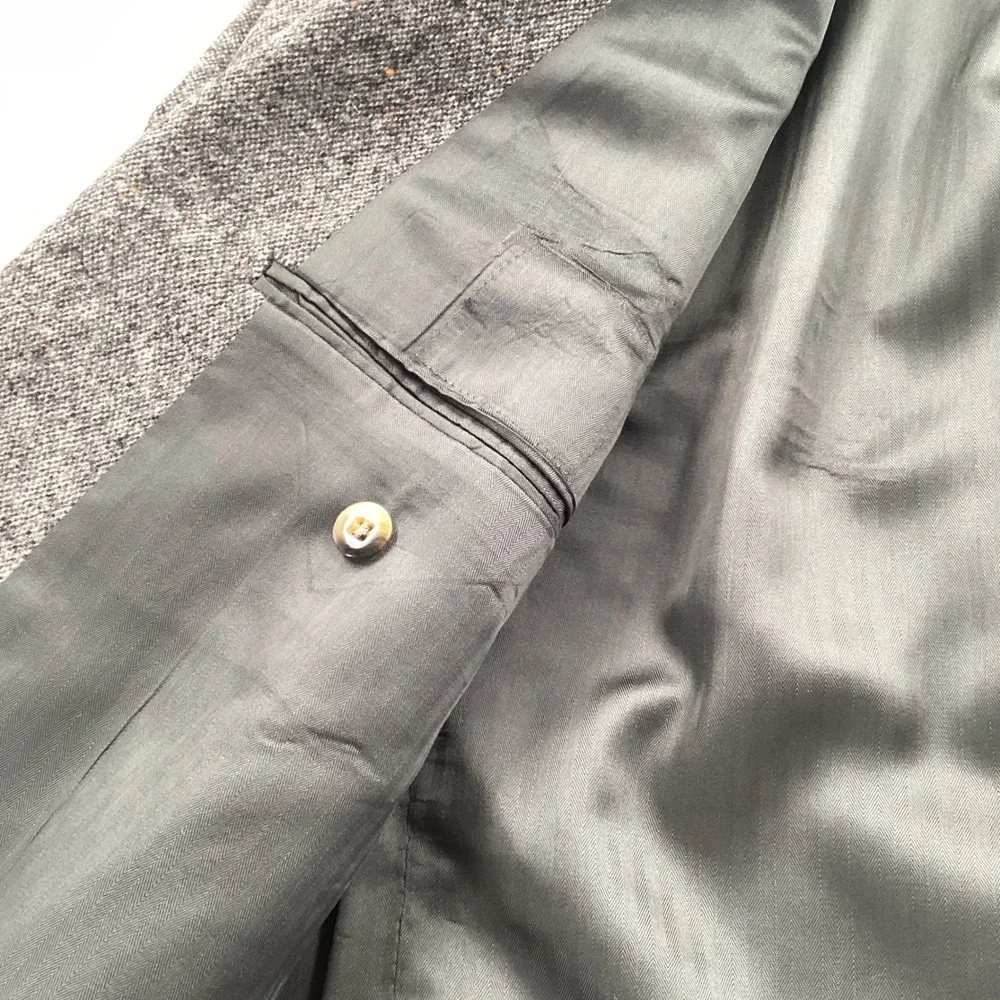 Brookleigh Mens 44R Grey Donegal Tweed Blazer Elbow Patches Made in USA